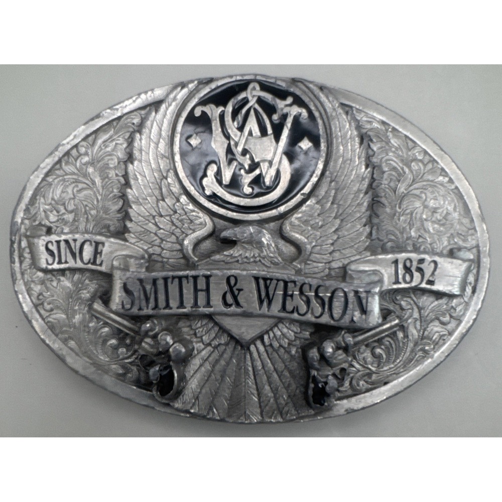 Bergamot Brass Works Smith & Wesson Silver & Black Belt Buckle Guns Eagle 940623
